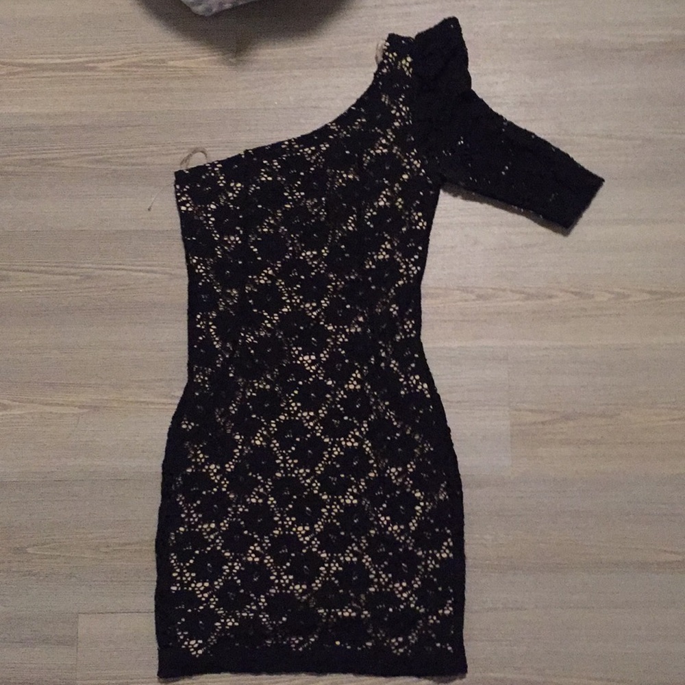 One shoulder black cocktail dress